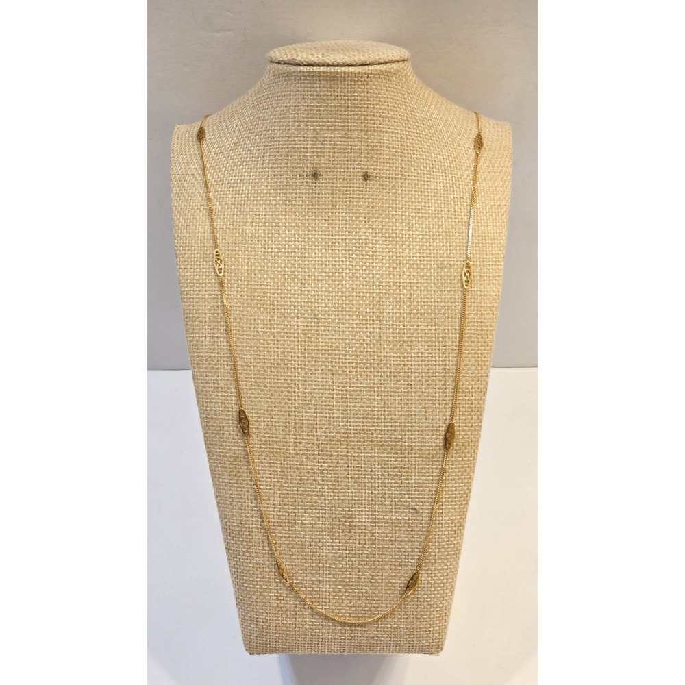 Vintage Italian 14k Yellow Gold Filigree Station Long Chain 24"